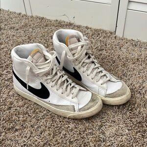 Nike White and Black High-Top Sneakers with Gray Accents